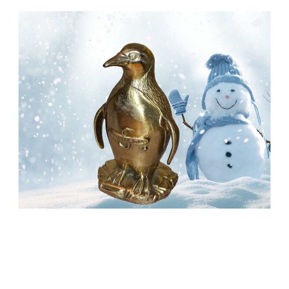 Vintage Swansons Mascot Penguin Solid Brass Figural Paperweight Collectible...